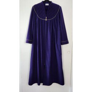 Vanity Fair Royal Purple Zip Up Fleece Robe With Quilted and Gold Accents, Large